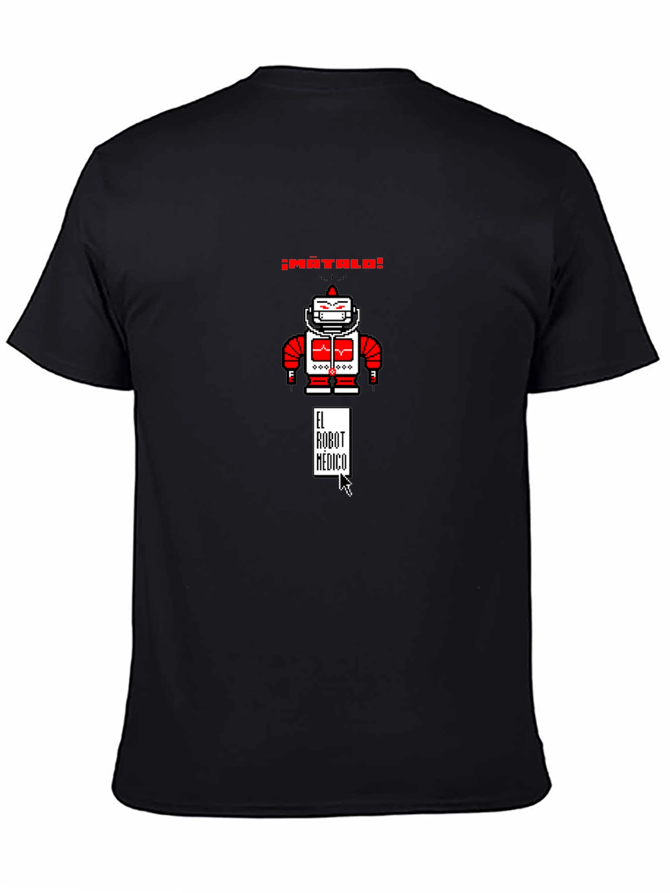 Black El Robot Medico Pixel Art T-Shirt view 4