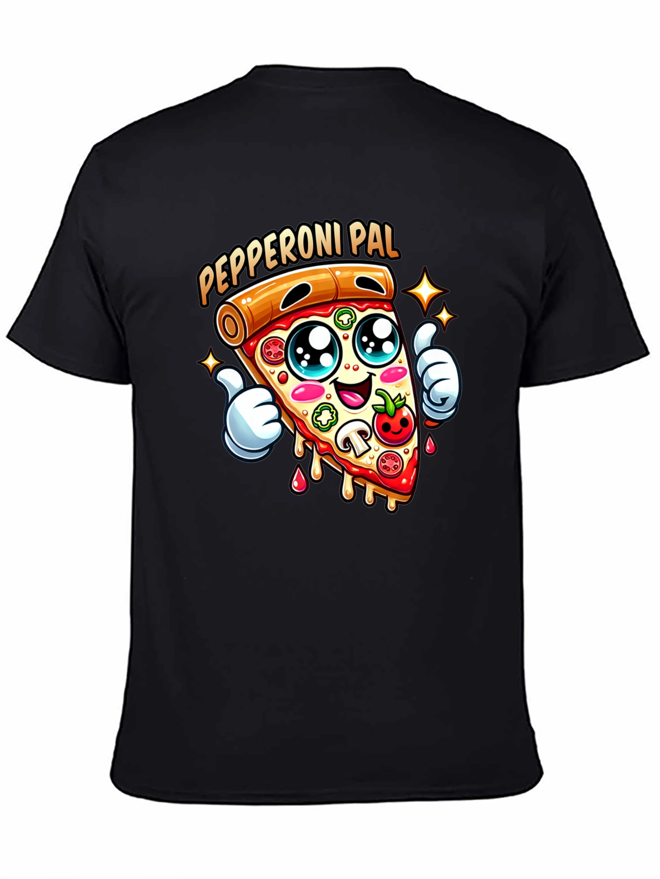 Black Pepperoni Pal Graphic Tee - Fun Pizza T-Shirt view 4