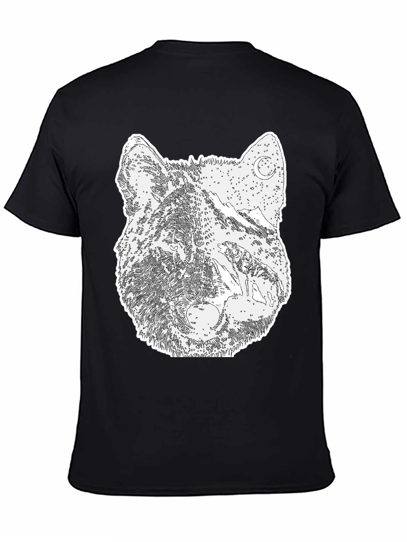 Black Wolf Graphic Print Tee - Black Cotton Blend view 4