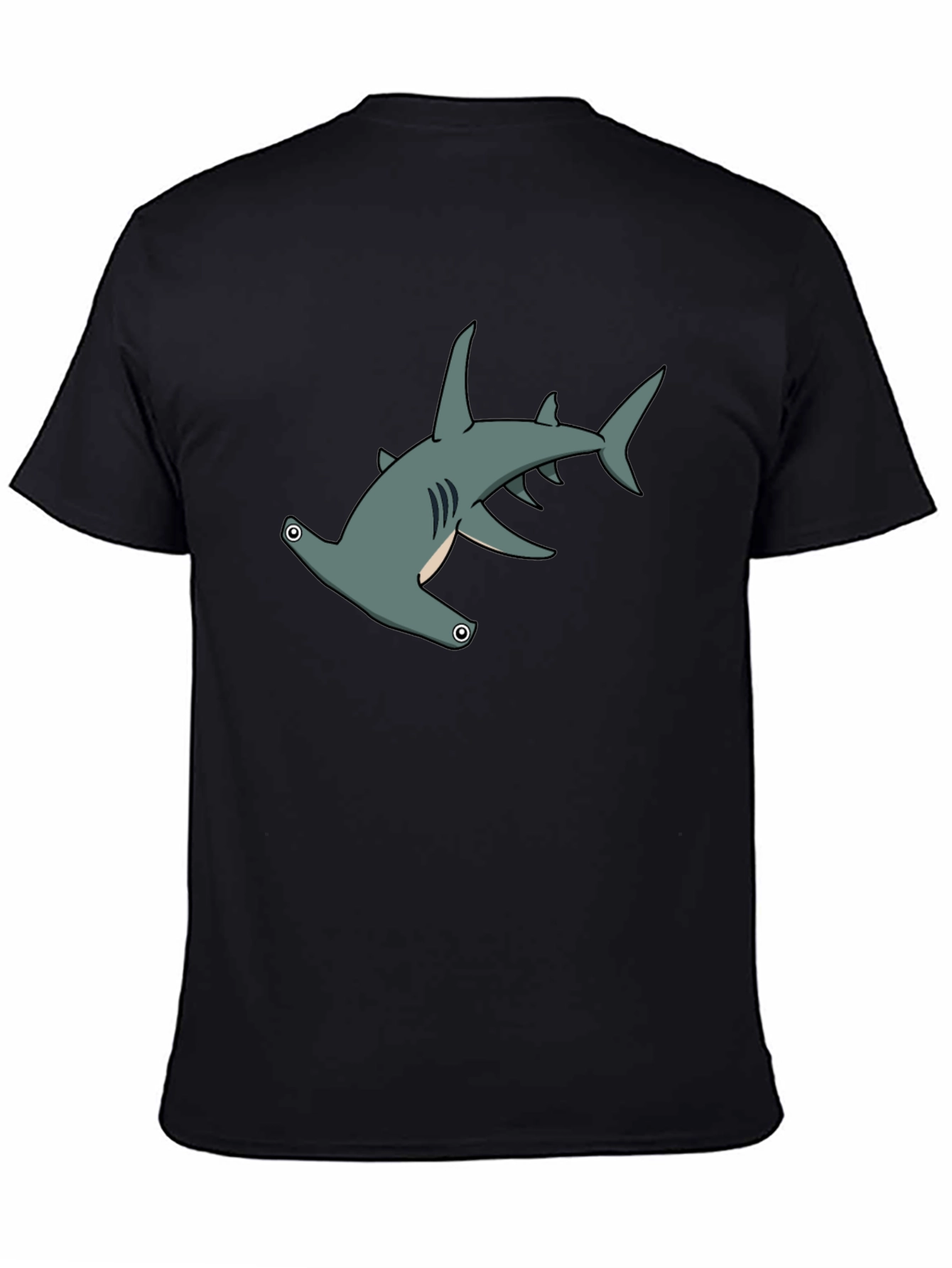 Black Hammerhead Shark Graphic Tee - Black Cotton view 4