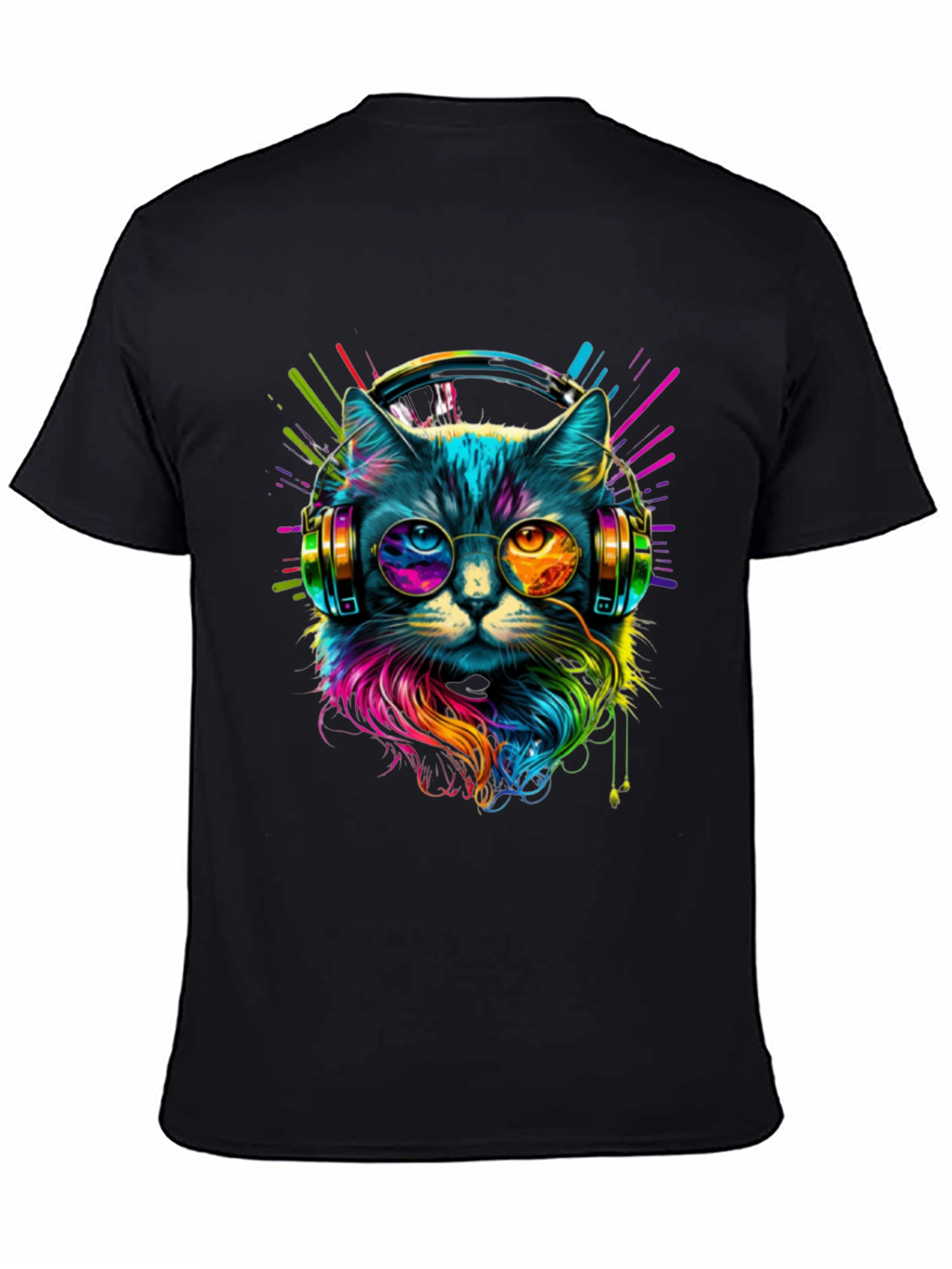 Black Neon Cat DJ T-Shirt - Unique Graphic Tee view 4