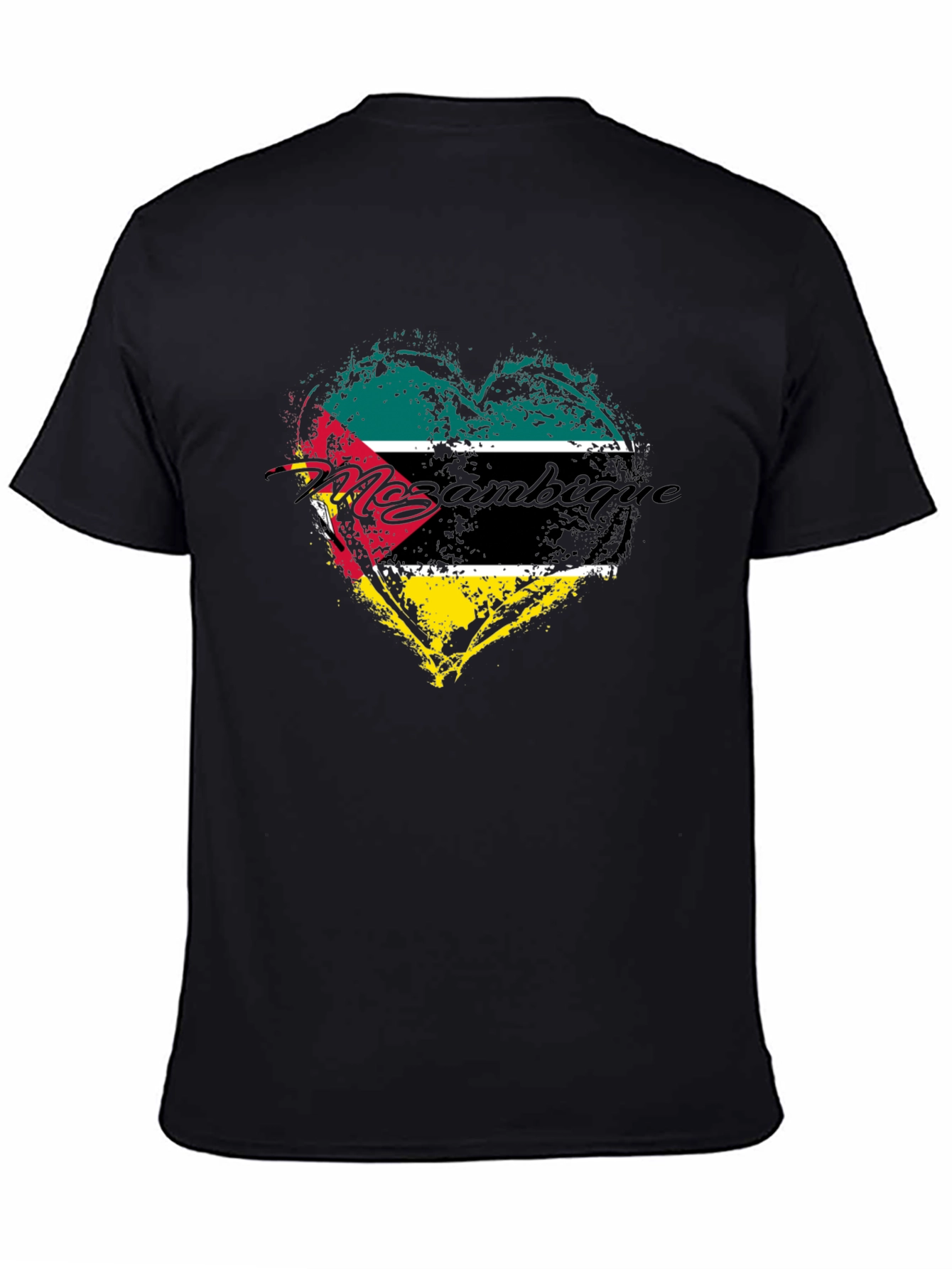 Black Mozambique Flag Heart Graphic T-Shirt - Black view 4