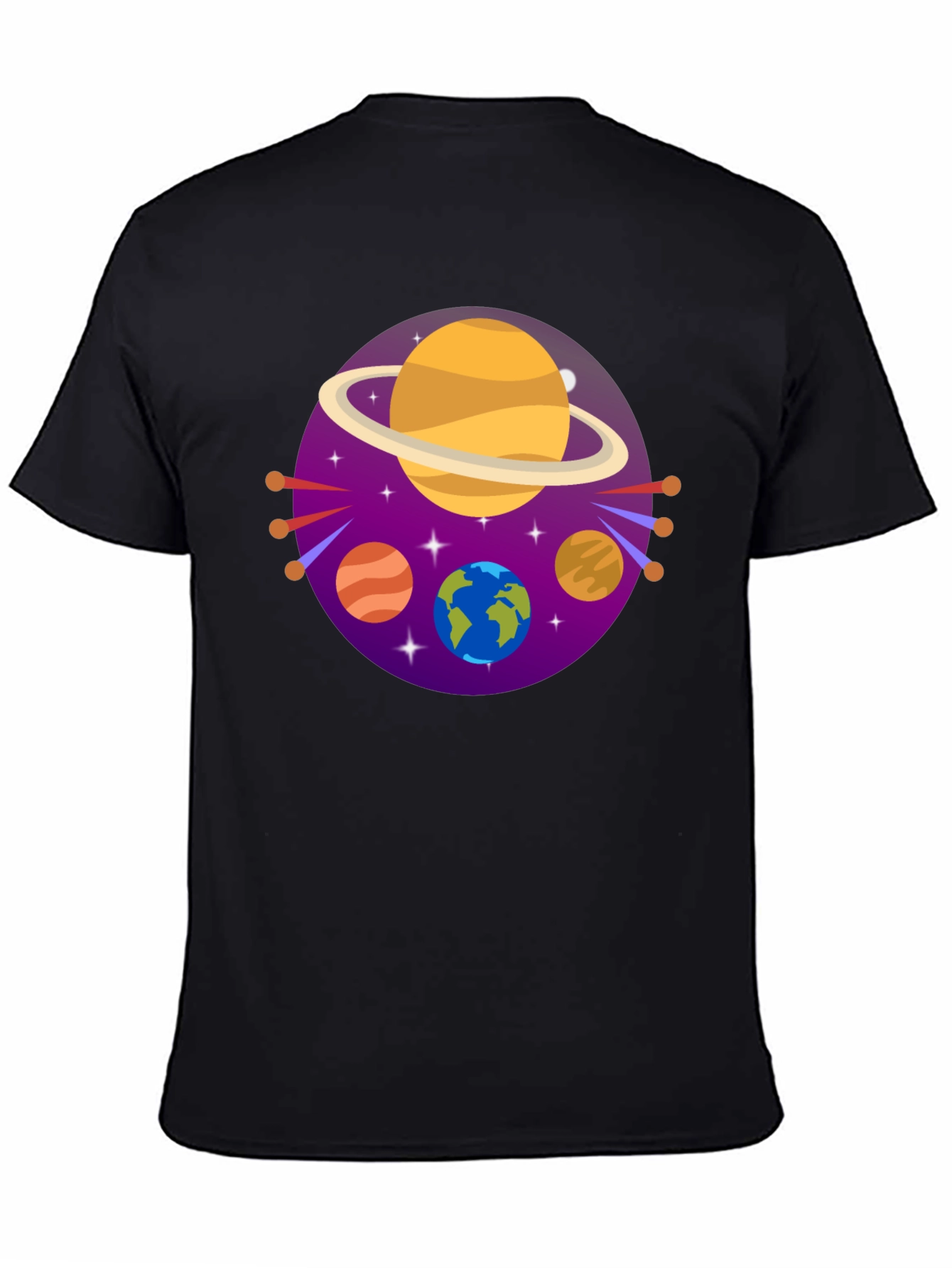 Black Cosmic Planets Graphic Tee - Black Cotton Blend view 4