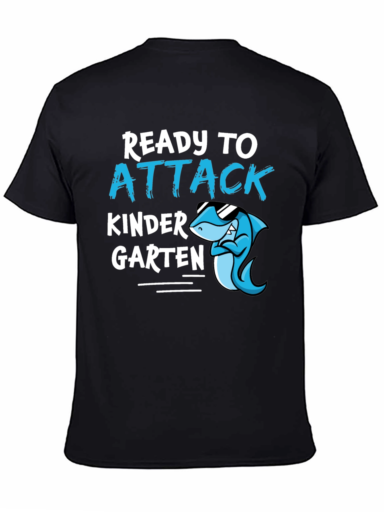 Black Ready to Attack Kindergarten Shark T-Shirt view 4