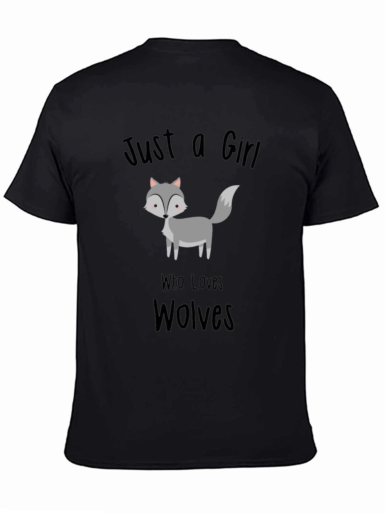 Black Just a Girl Who Loves Wolves T-Shirt, Black view 4