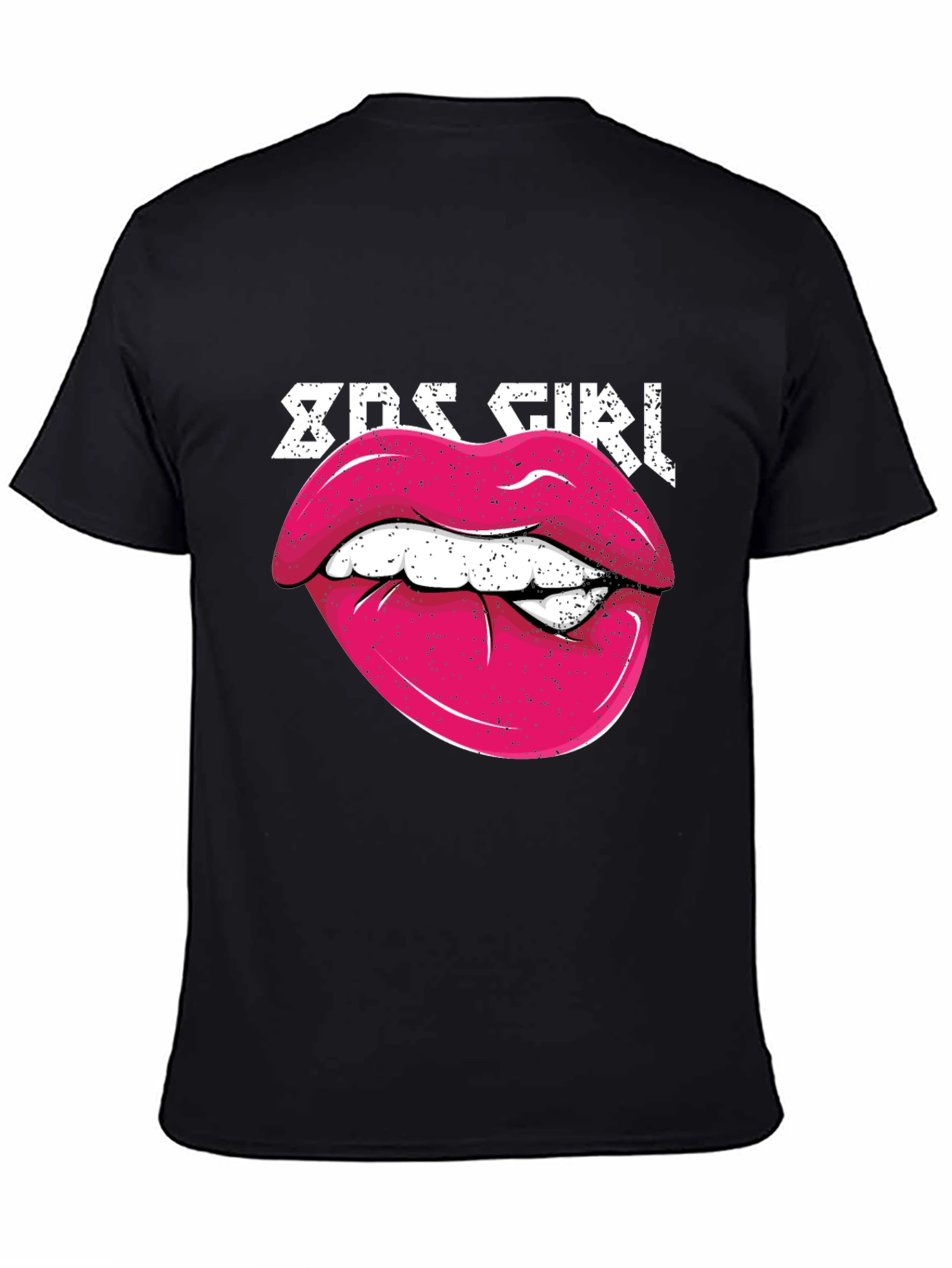 Black 80s Girl Lips Graphic Tee - Retro Style Shirt view 4