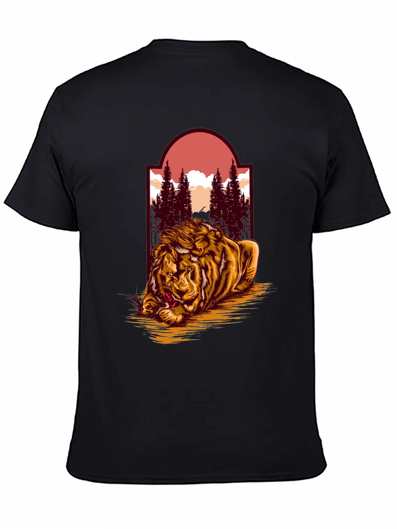 Black Lion & Landscape Graphic Tee - Unique Design view 4