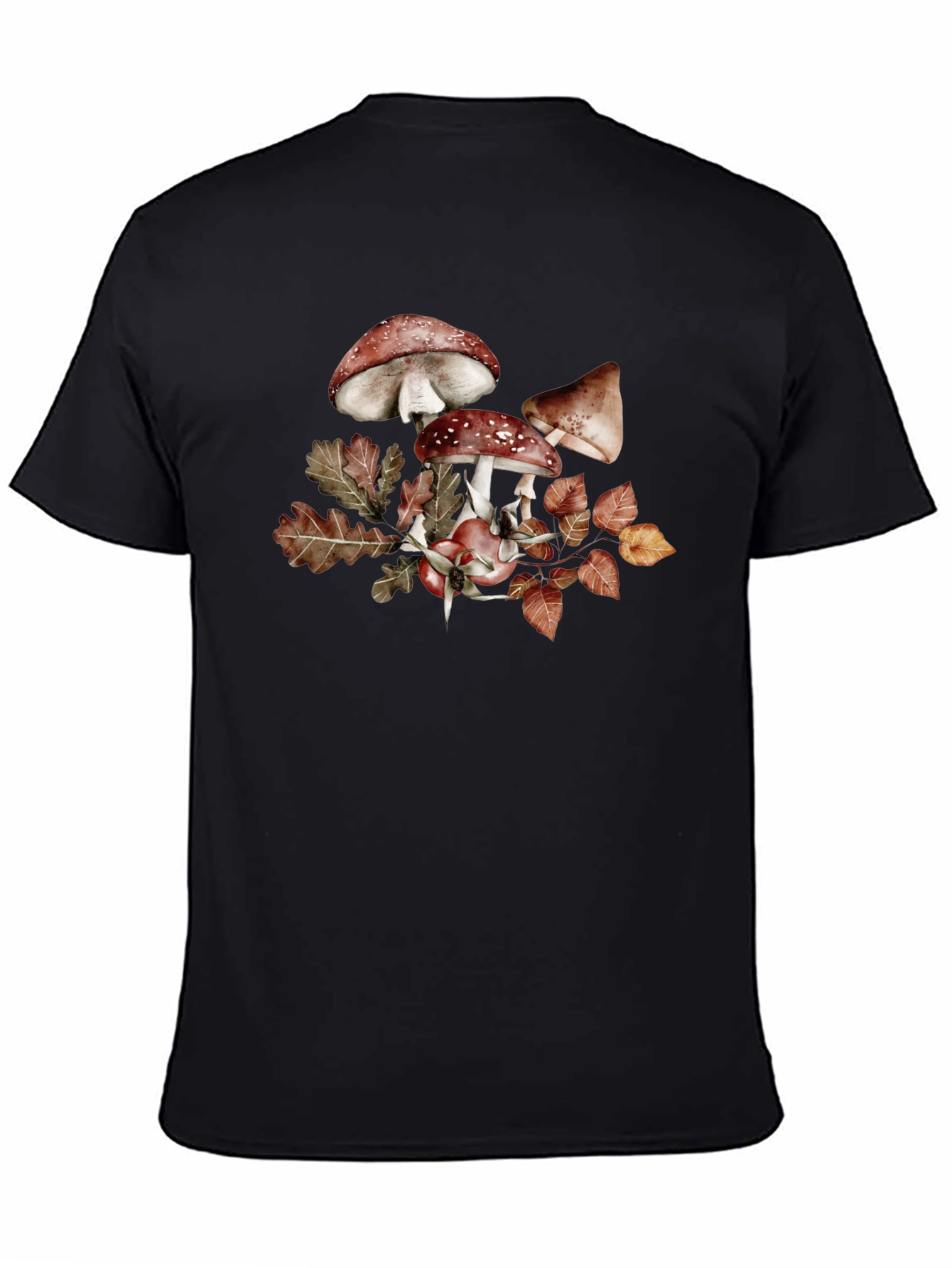 Black Mushroom & Leaves Graphic Tee - Black Cotton view 4