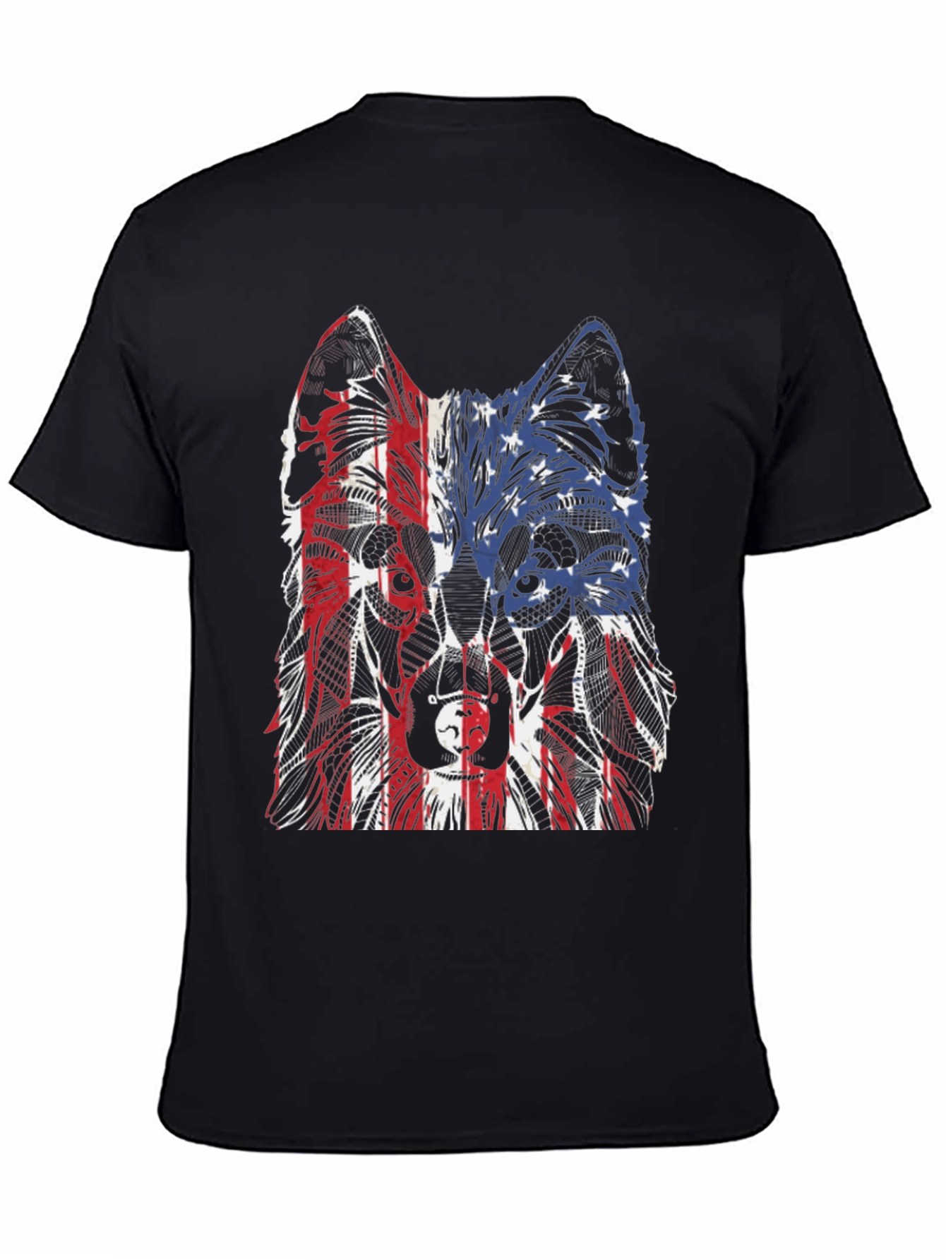 Black Patriotic Wolf Graphic Tee - Unisex Black T-Shirt view 4