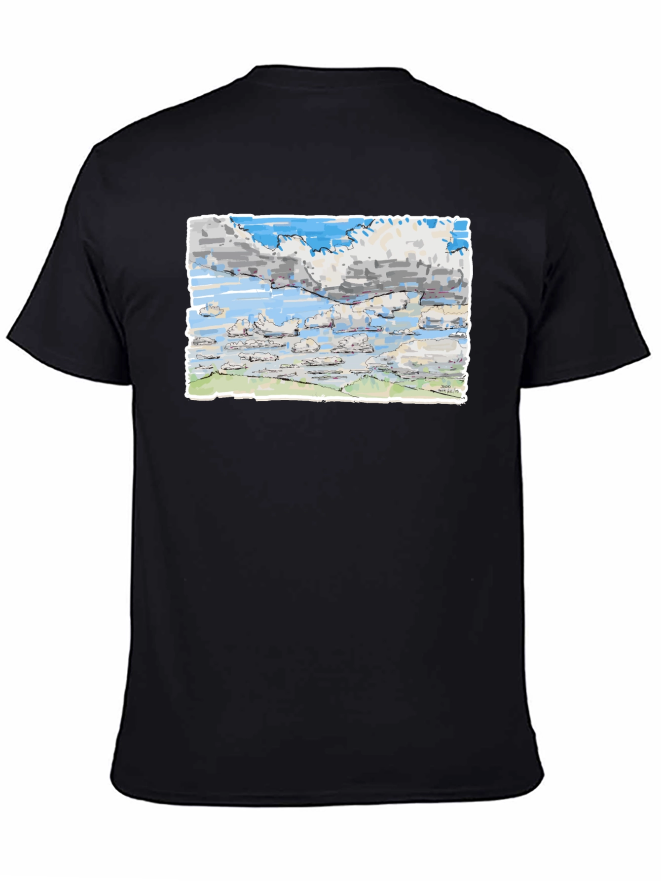 Black Sky Drawing T-Shirt - Artistic Cloud Design view 4
