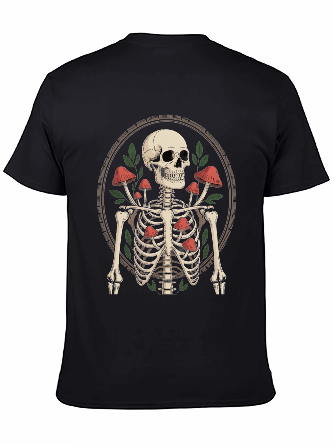 Black Mushroom Skeleton Graphic Tee - Edgy Unisex T-Shirt view 4