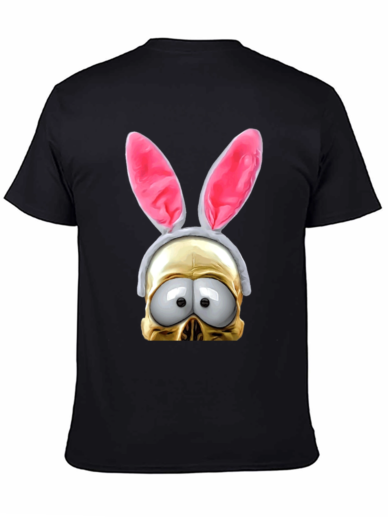 Black Humorous Bunny Skull Graphic T-Shirt view 4