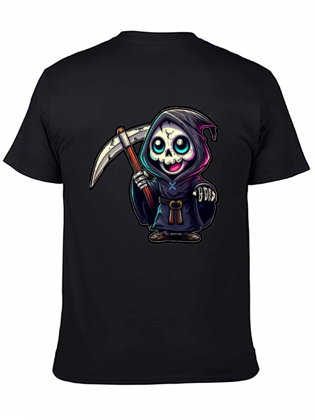 Black Grim Reaper Cartoon Graphic Tee view 4