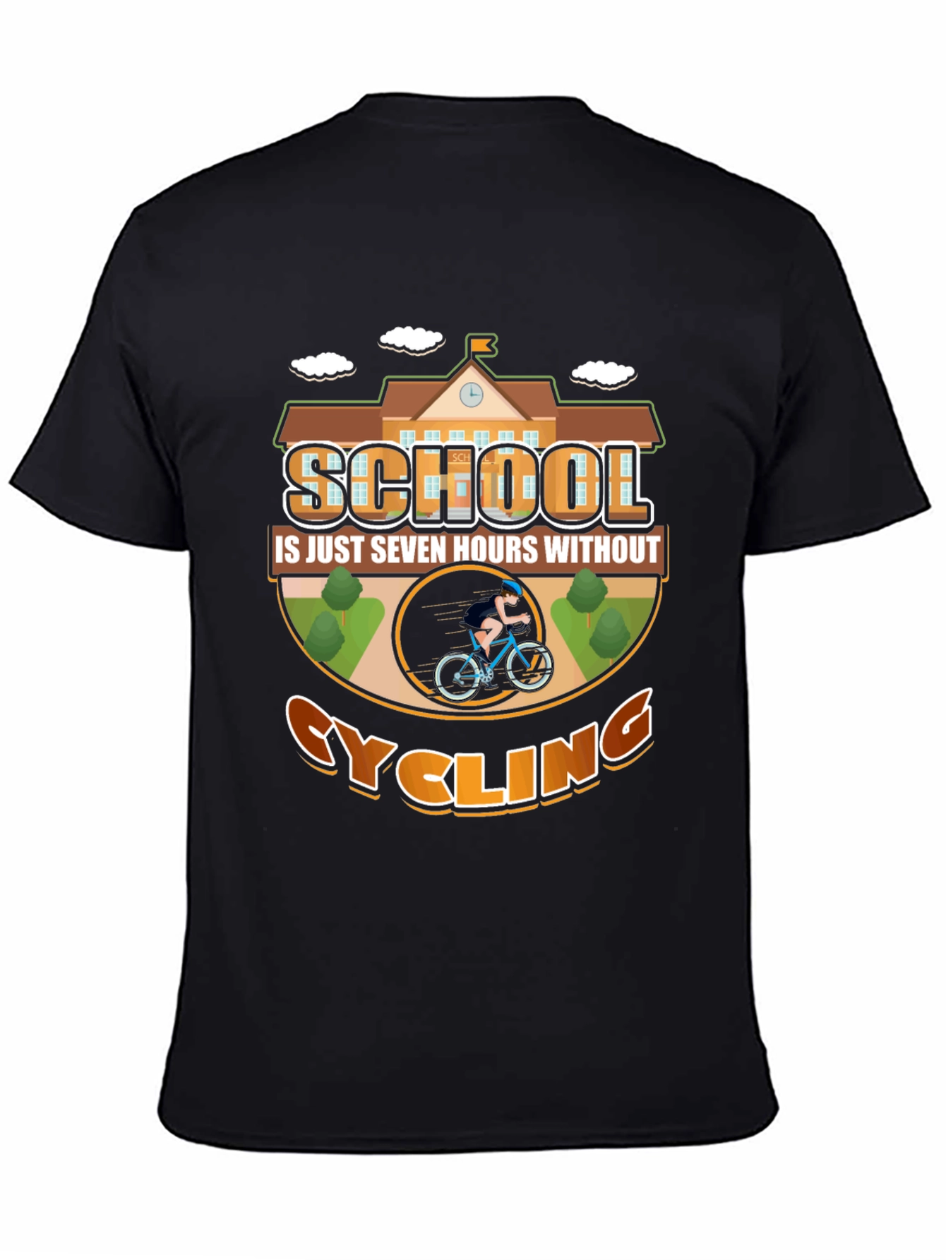 Black Cycling School T-Shirt: Seven Hours Without Cycling view 4