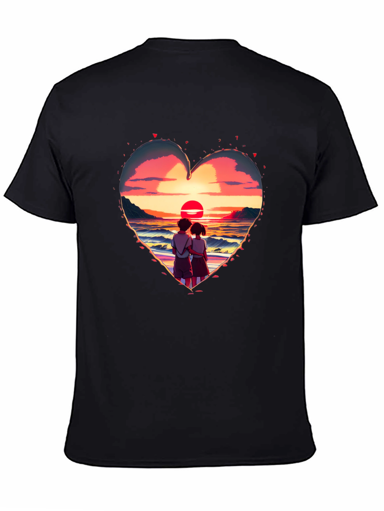 Black Sunset Lovers Heart Graphic Tee - Romantic Style view 4