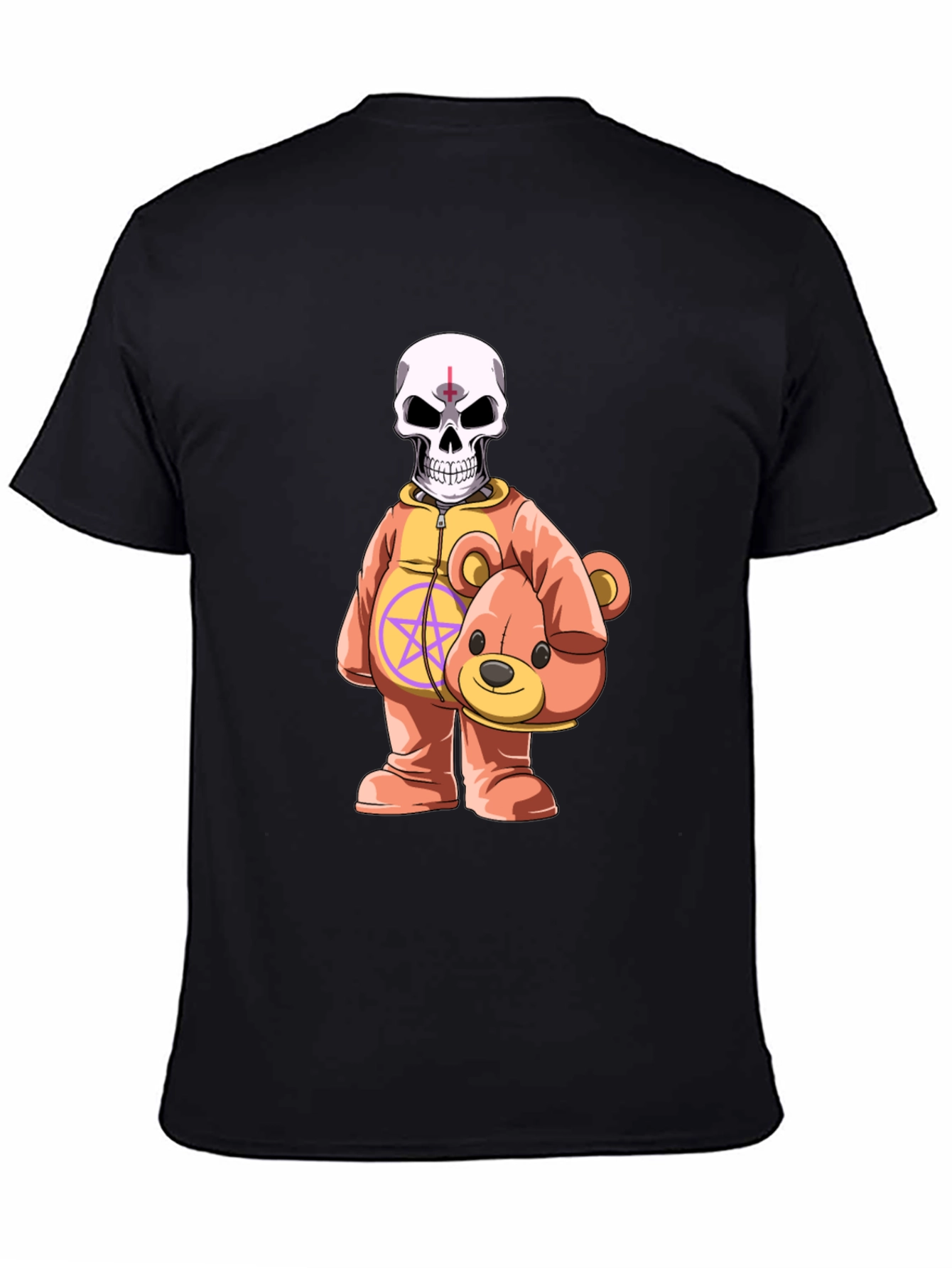 Black Skull Teddy Bear Graphic Tee - Edgy Novelty Shirt view 4
