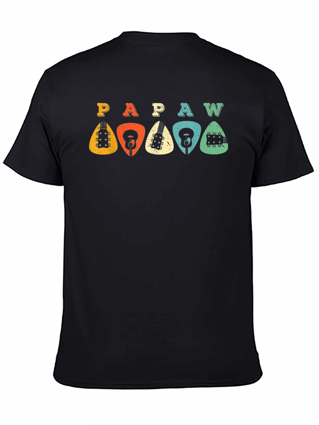 Black Retro PAPAW Guitar Pick T-Shirt view 4
