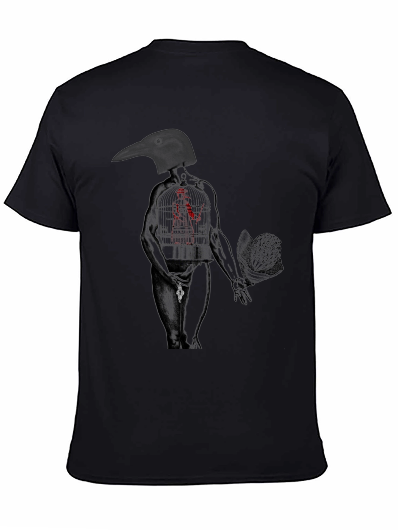 Black Raven Head Anatomical Human Graphic Tee view 4