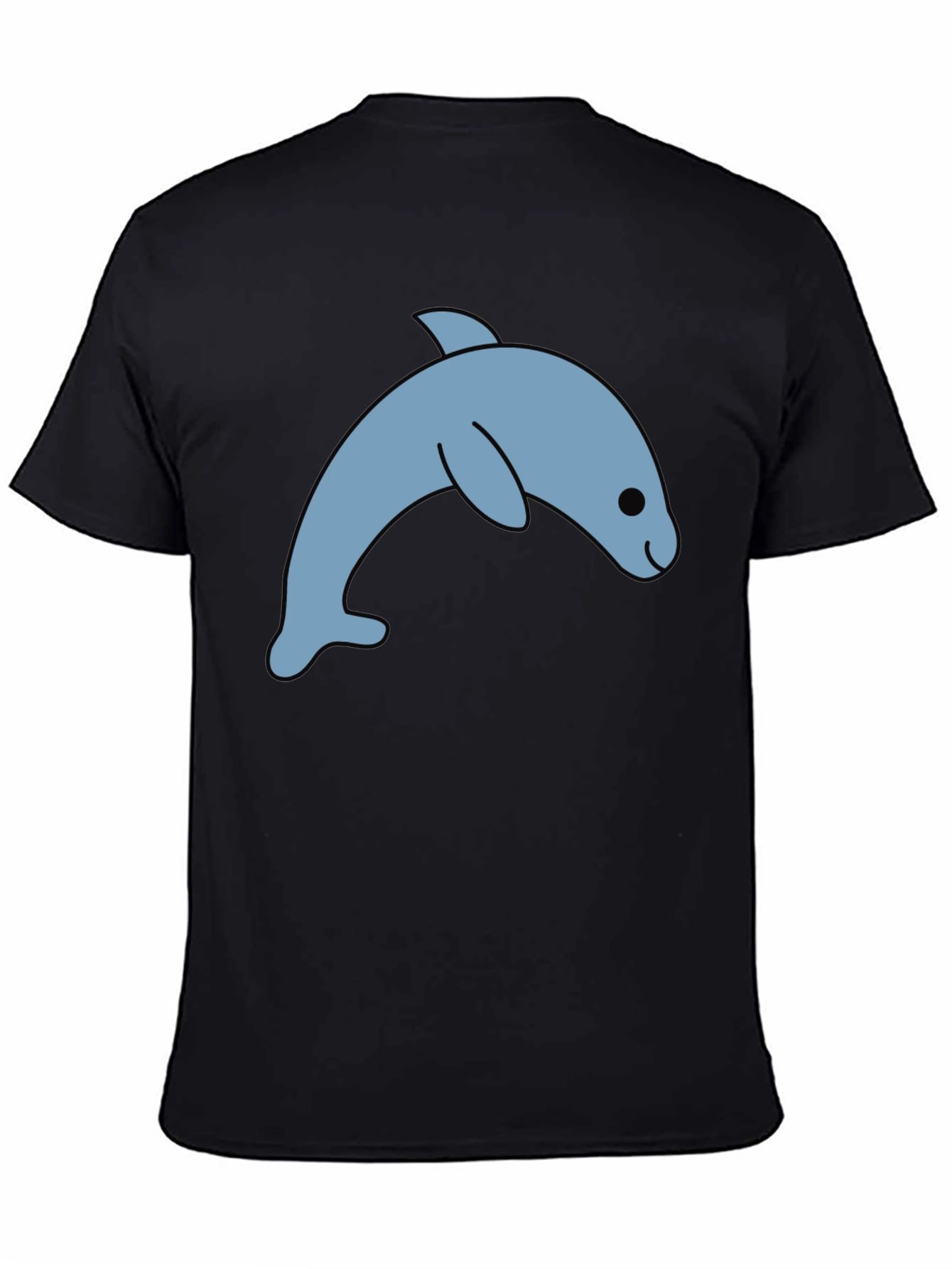 Black Cute Dolphin Graphic Tee - Black Cotton T-Shirt view 4