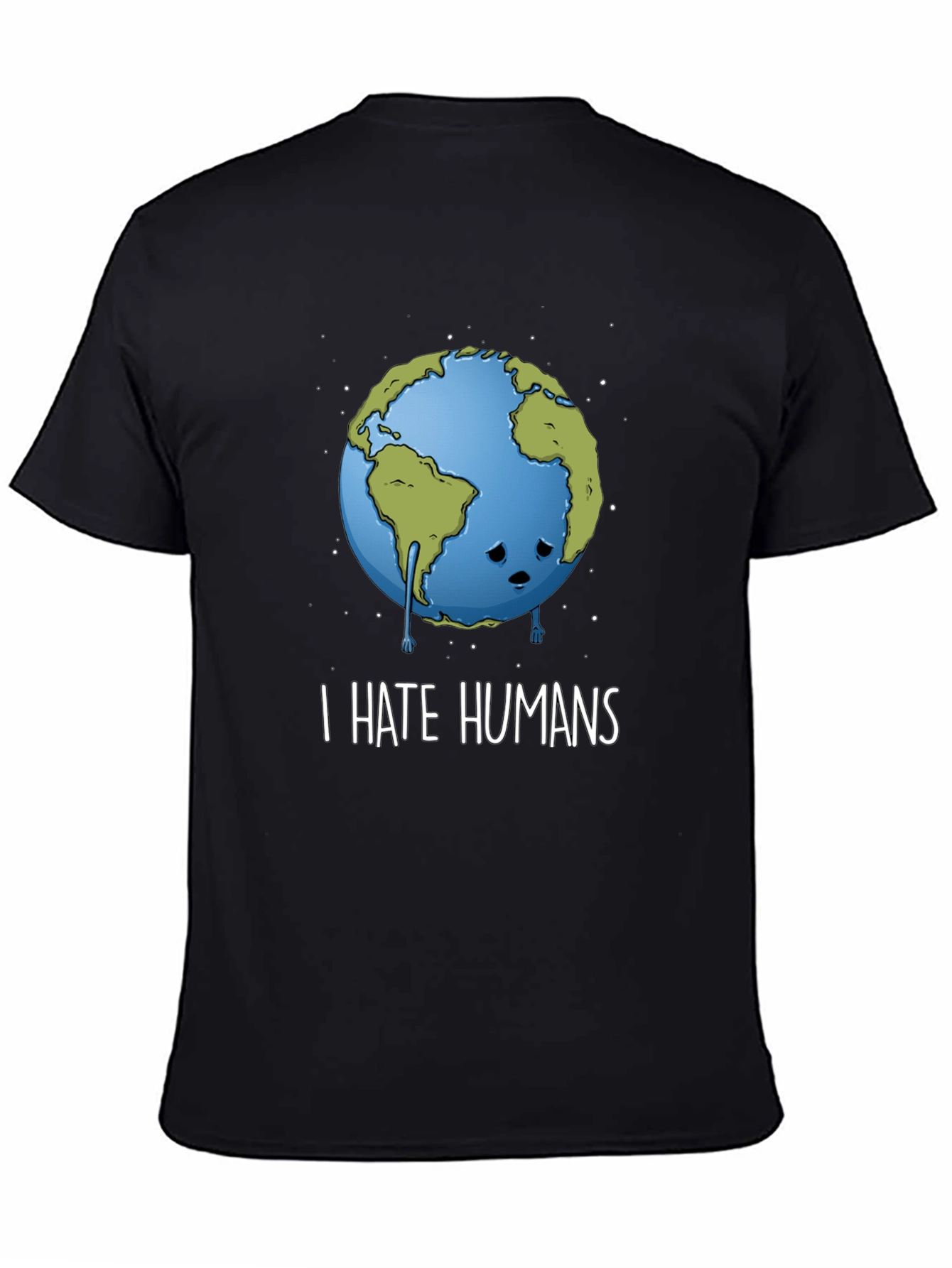 Black Sad Earth Graphic Tee - I Hate Humans - Black Cotton T-Shirt view 4