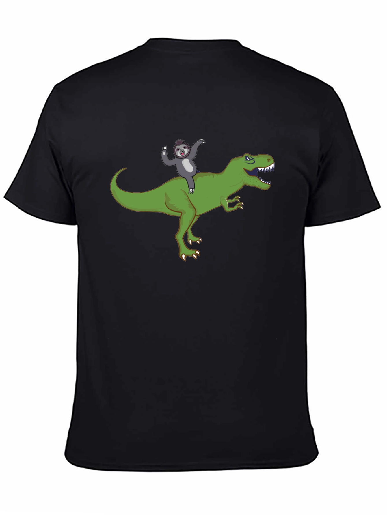 Black Sloth Riding T-Rex Funny Graphic T-Shirt view 4