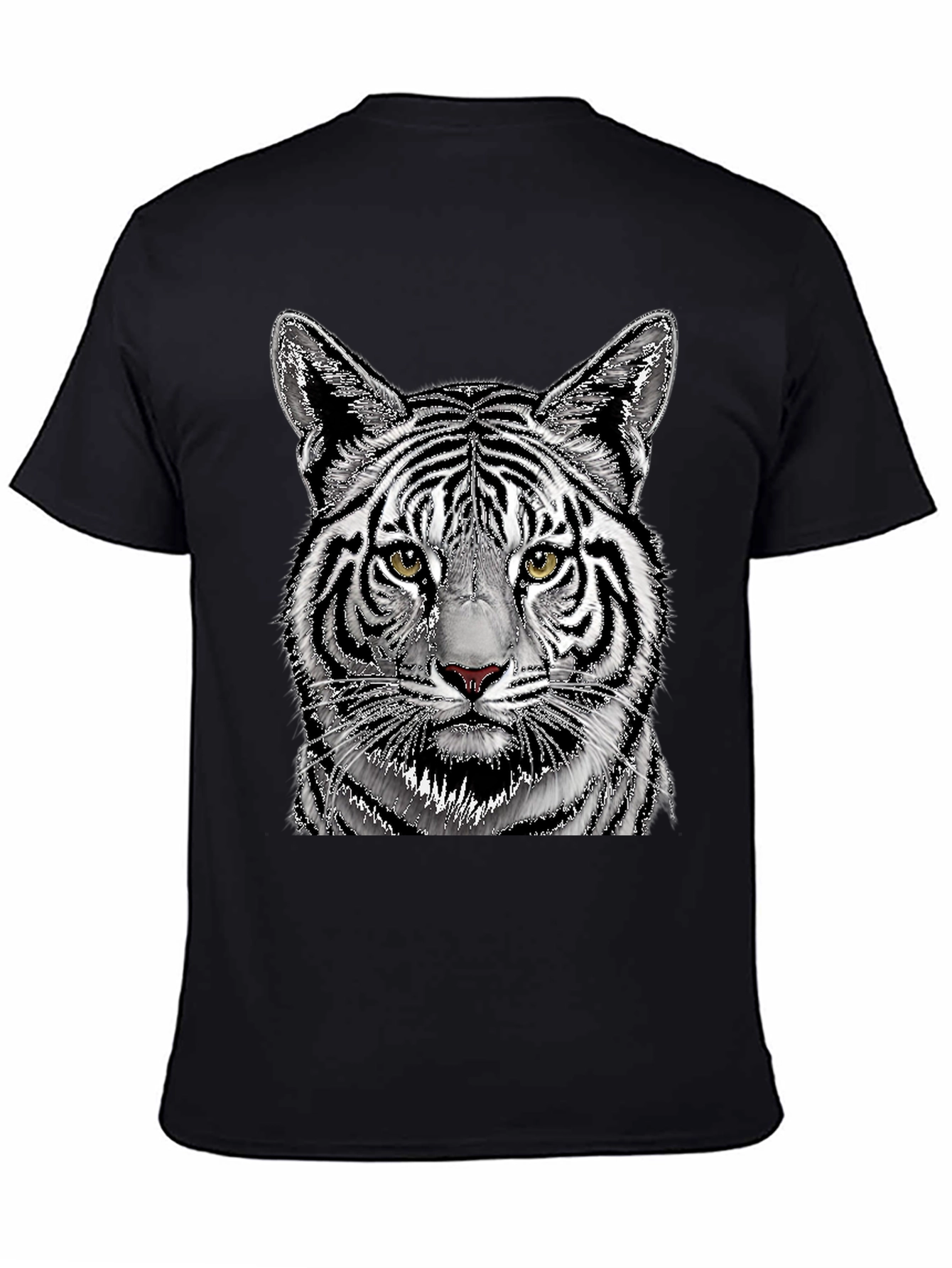 Black White Tiger Graphic Print Black T-Shirt view 4