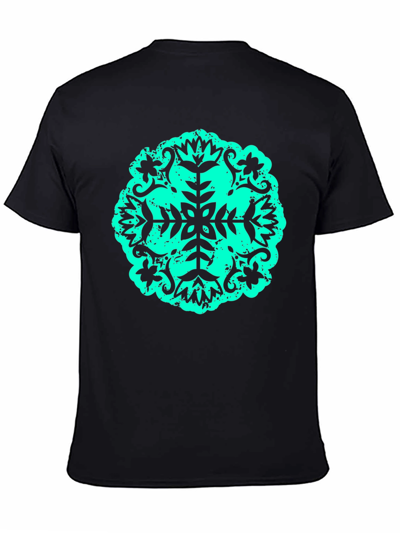 Black Abstract Teal Print Black Tee view 4