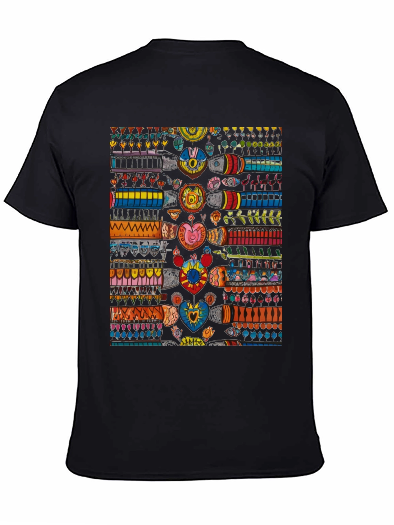 Black Colorful Abstract Pattern Black T-Shirt view 4