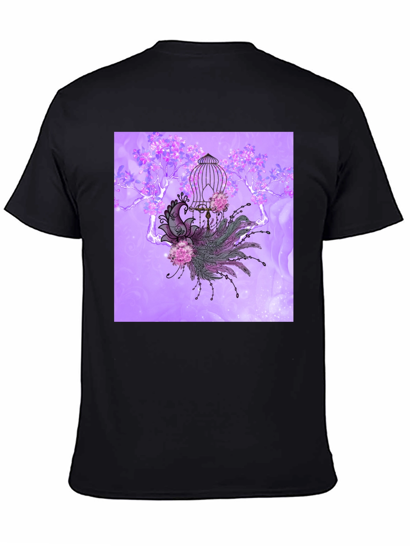 Black Elegant Peacock Cage Graphic T-Shirt view 4