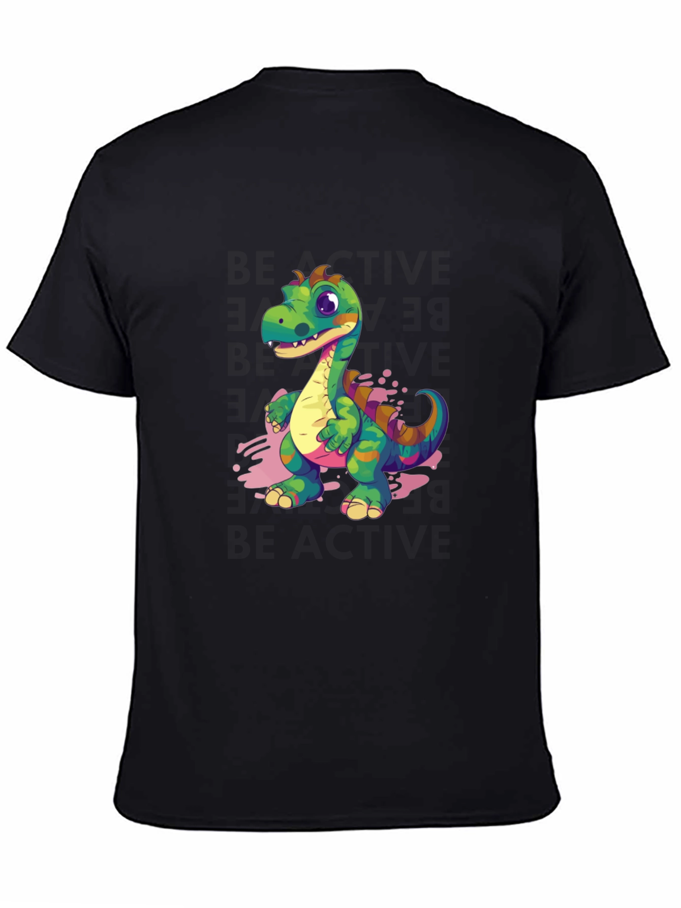 Black Cartoon Dinosaur Graphic Tee - Black view 4
