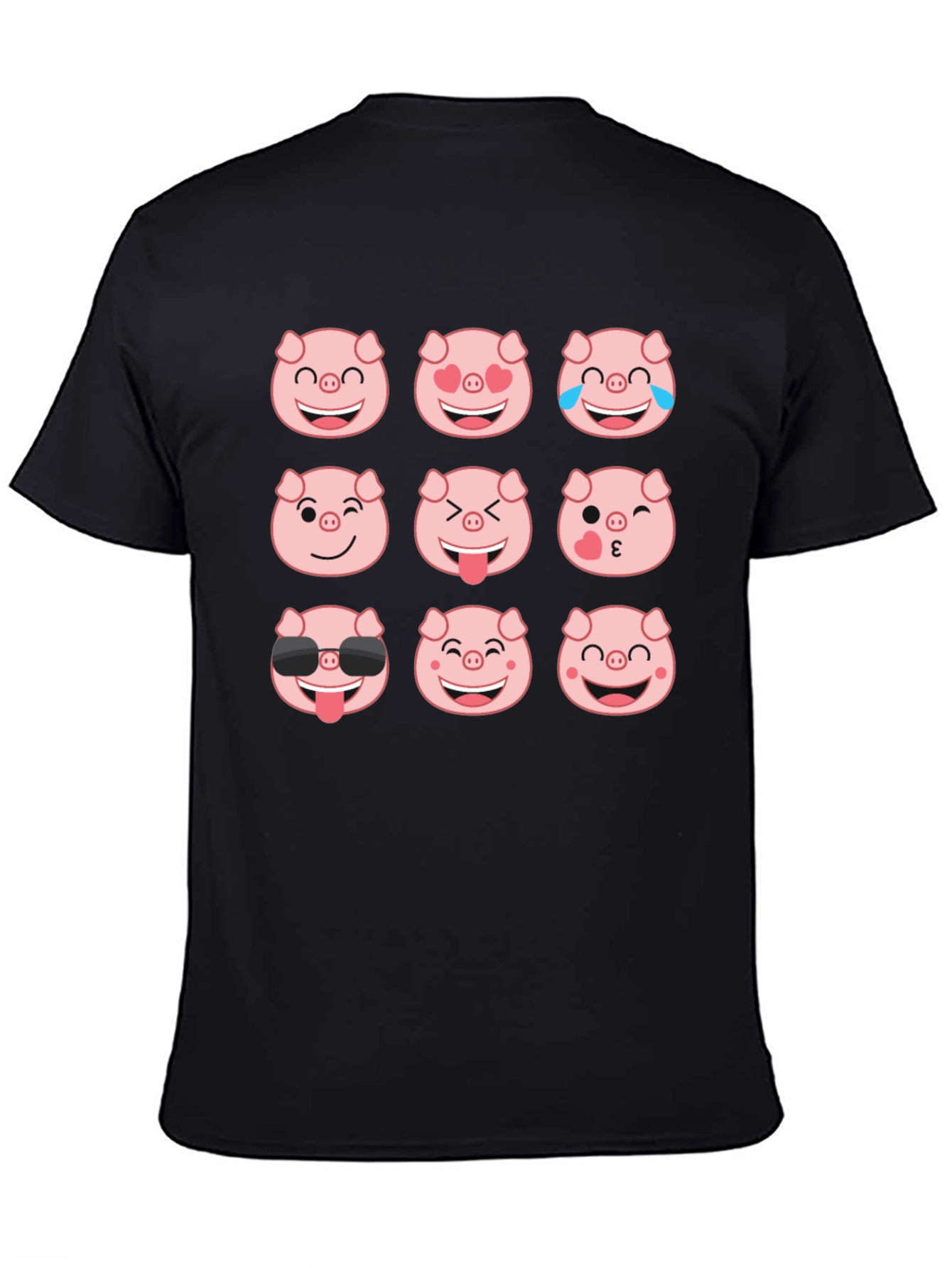 Black Pig Emoji T-Shirt - Black Cotton Crew Neck Tee view 4