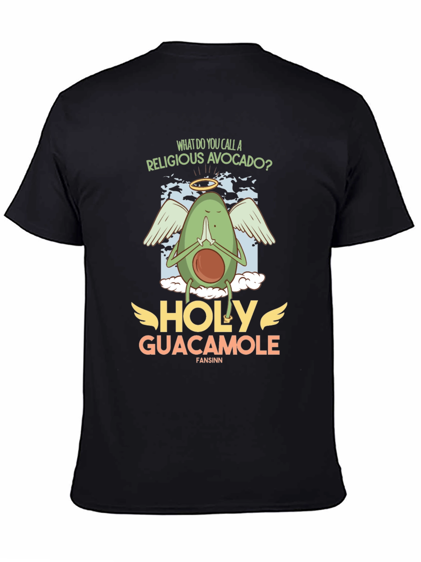 Black Holy Guacamole T-Shirt - Religious Avocado Pun Tee view 4