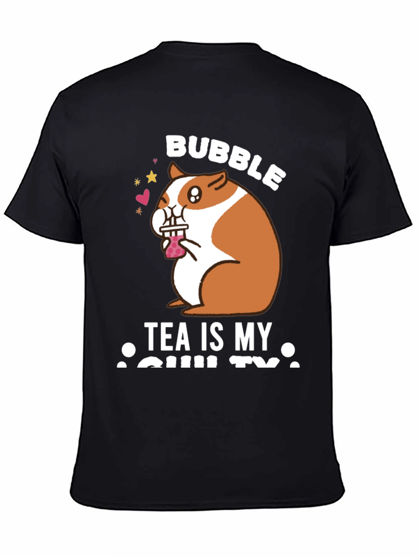 Black Bubble Tea Loving Hamster T-Shirt view 4
