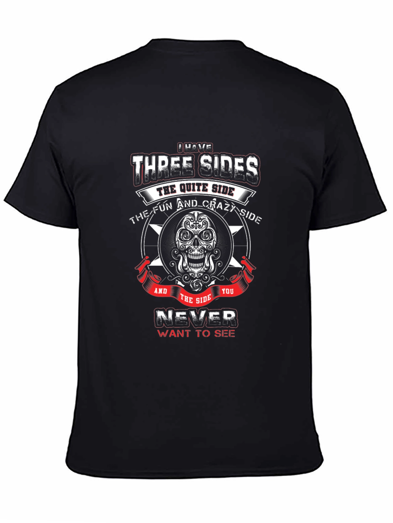 Black Three Sides Graphic Tee - Skull Design view 4
