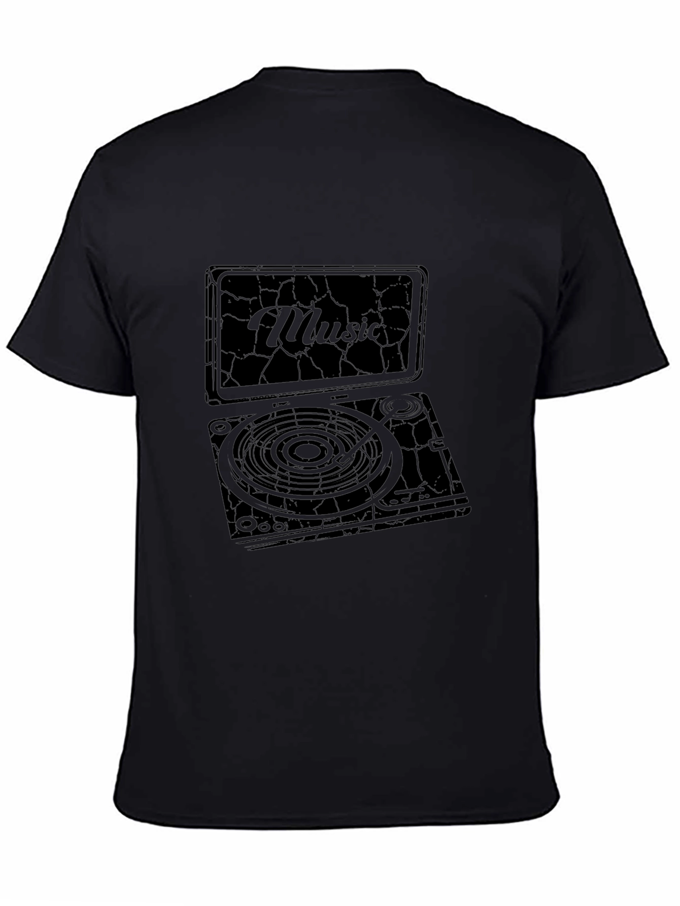 Black Vintage Music Turntable Graphic T-Shirt view 4
