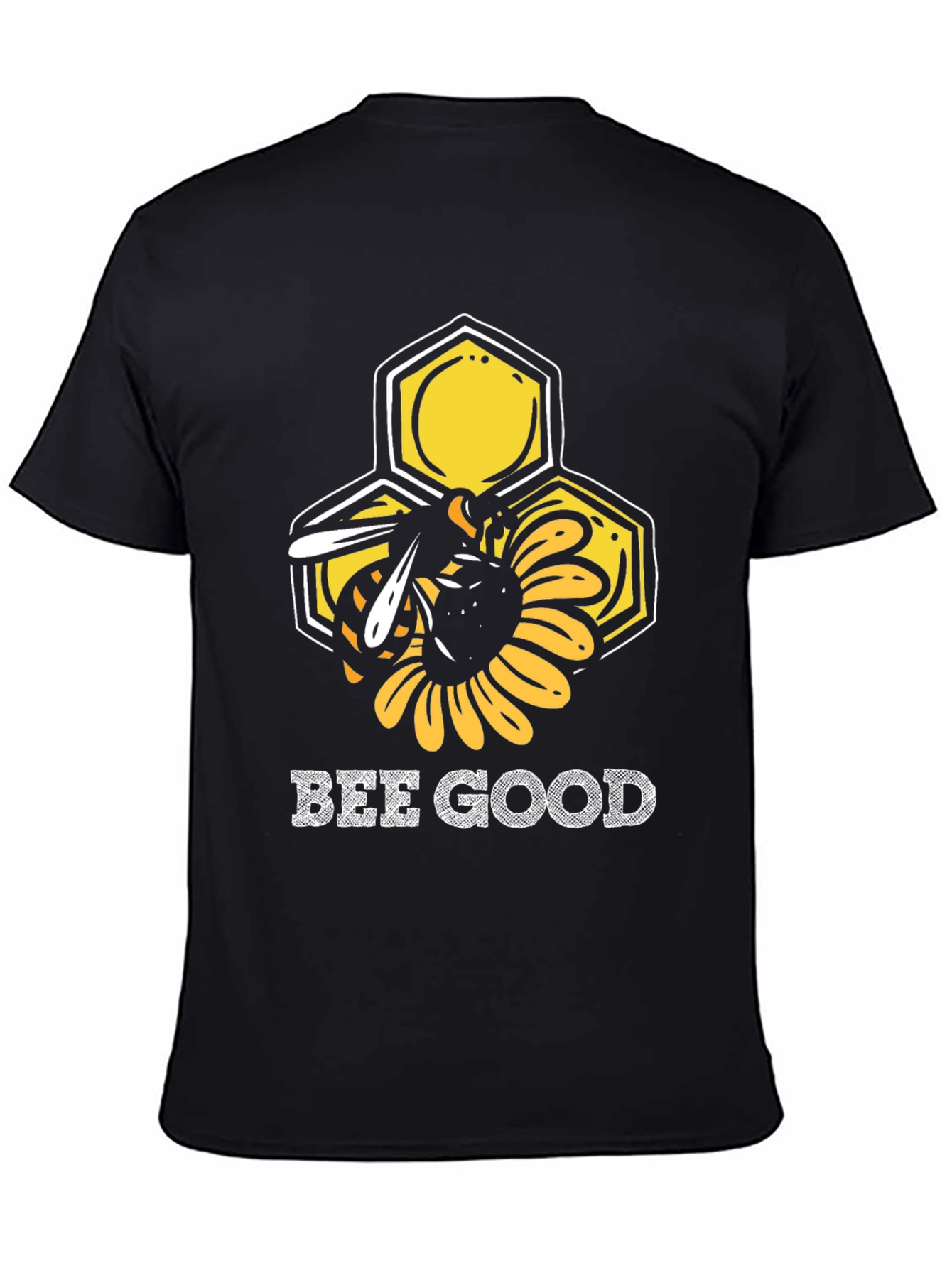 Black Bee Good Graphic T-Shirt - Honeycomb & Sunflower Design view 4