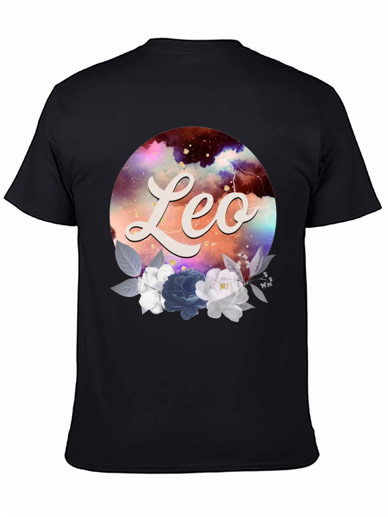 Black Leo Zodiac Floral T-Shirt view 4