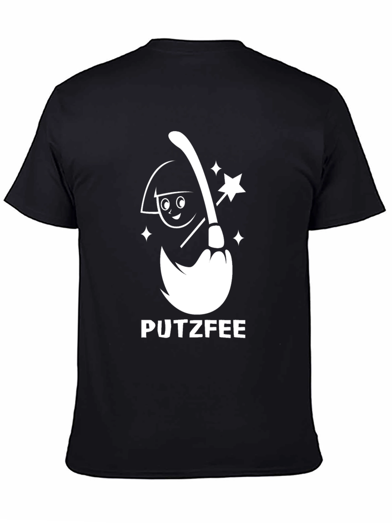 Black Putzfee Cartoon Broom T-Shirt - Black Graphic Tee view 4