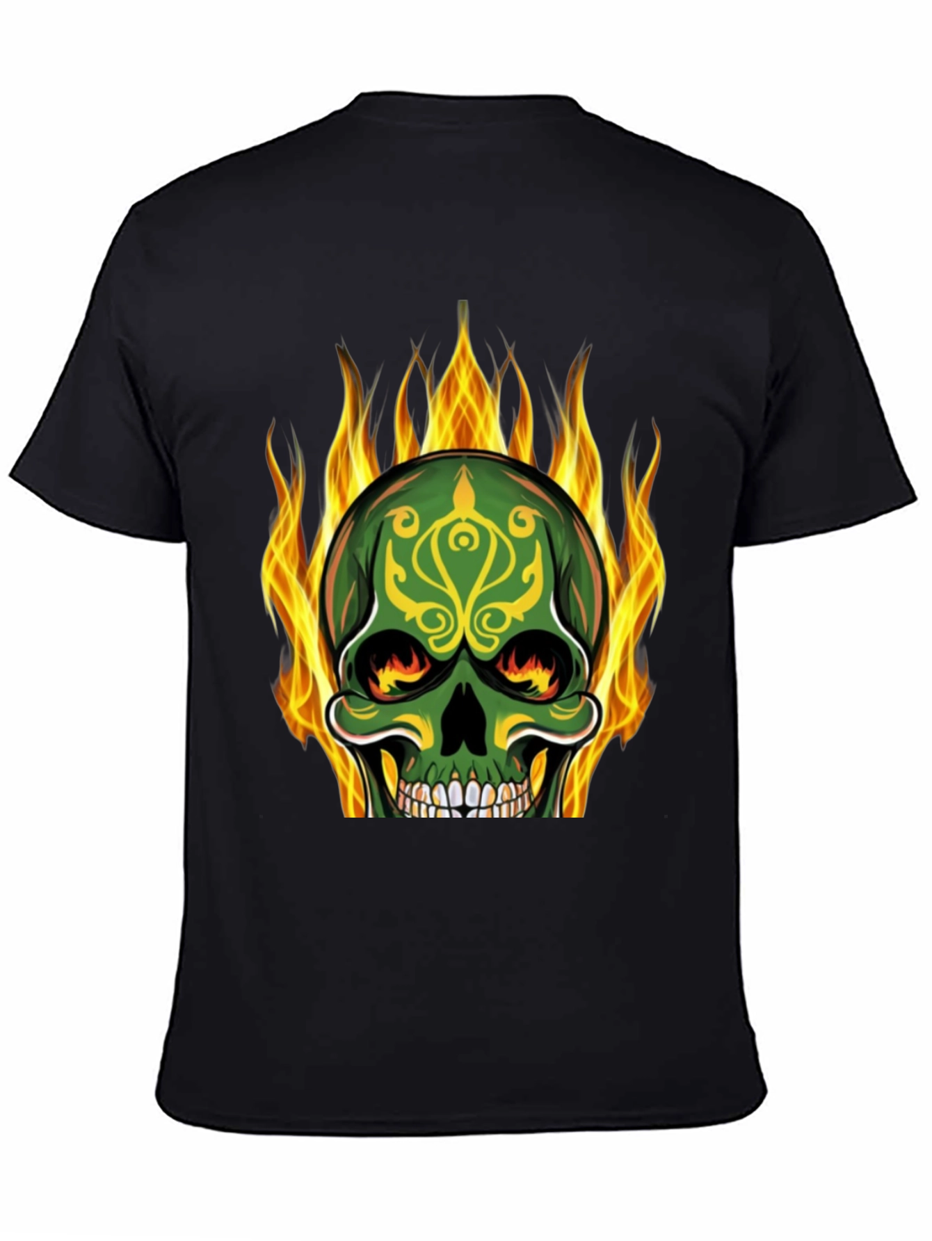 Black Flaming Skull Graphic Tee - Black Cotton T-Shirt view 4