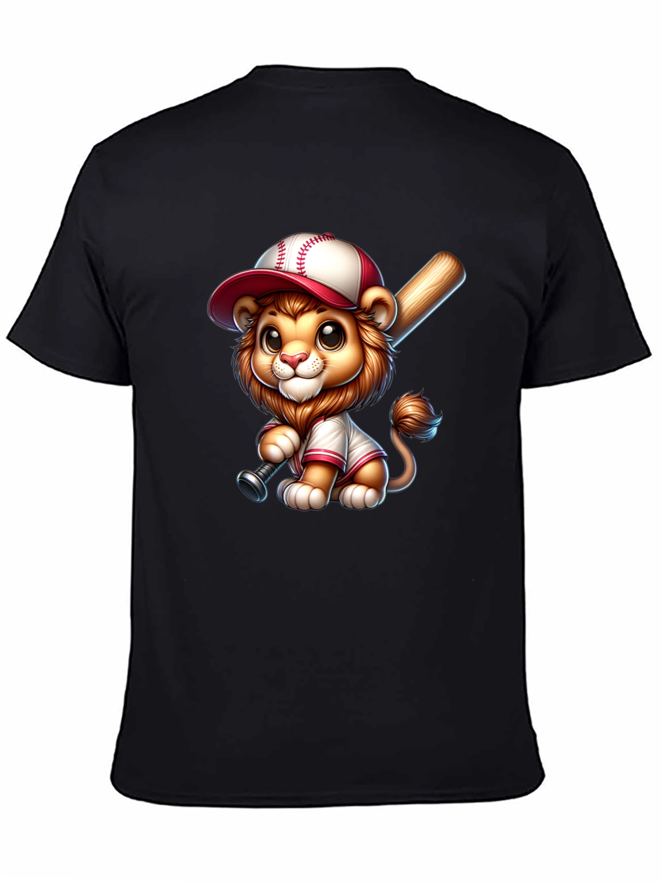 Black Cute Lion Baseball T-Shirt view 4