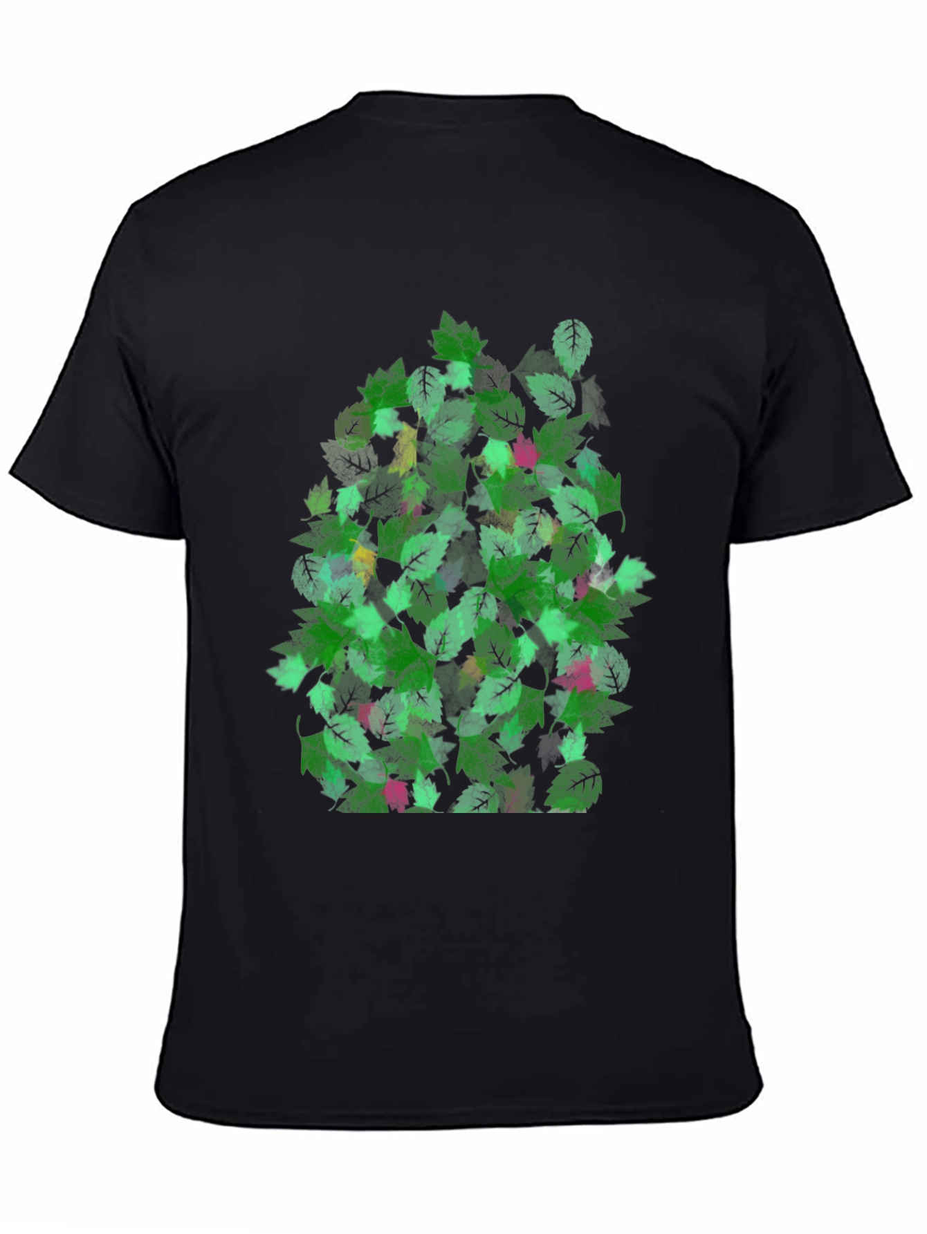 Black Leaf Pattern Black T-Shirt view 4