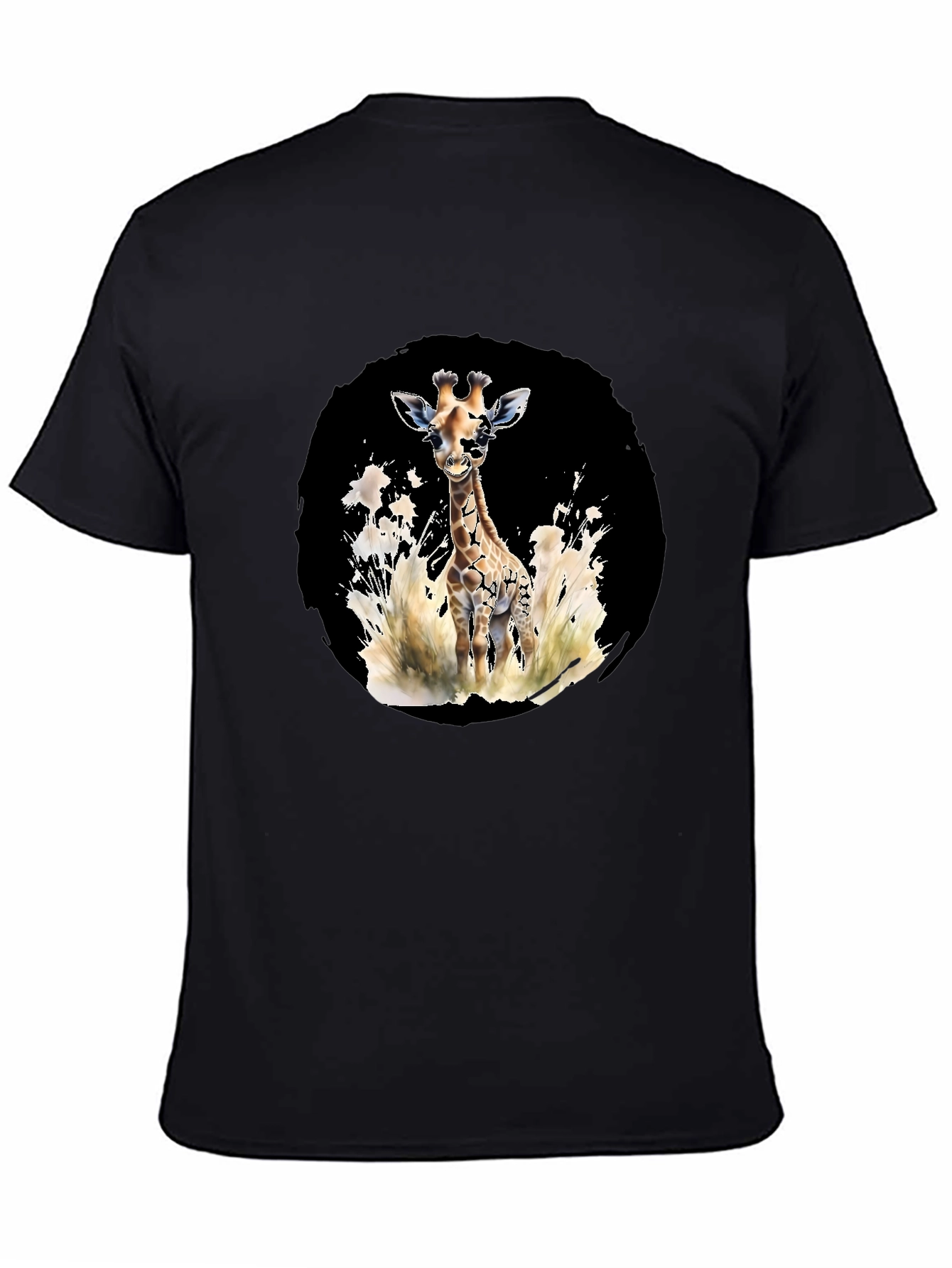 Black Giraffe Watercolor Graphic Tee - Casual Black T-Shirt view 4