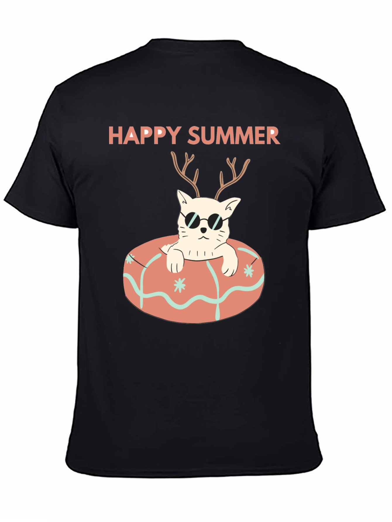 Black Happy Summer Cat T-Shirt - Black Graphic Tee view 4