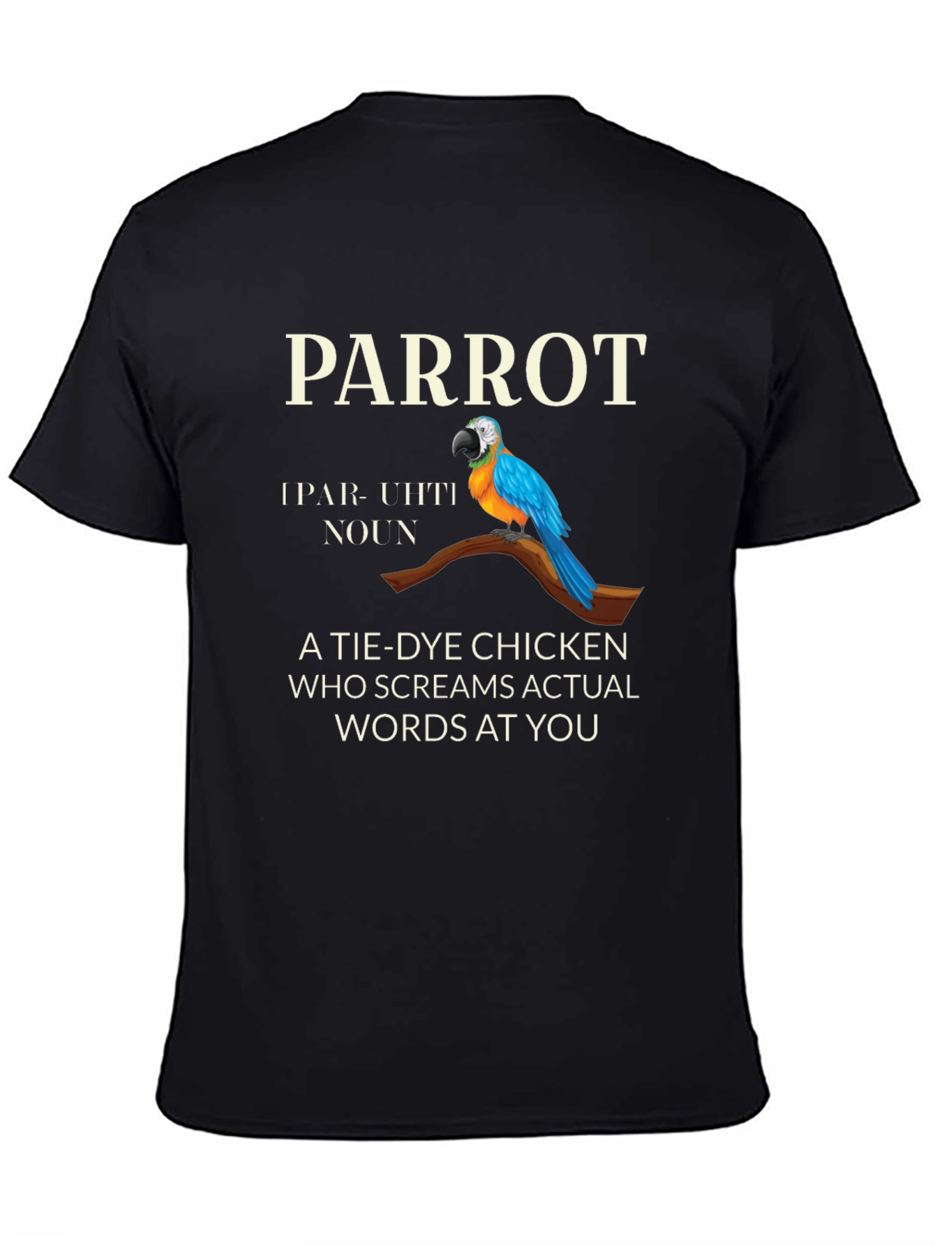 Black Parrot Tie Dye Chicken Graphic T-Shirt view 4
