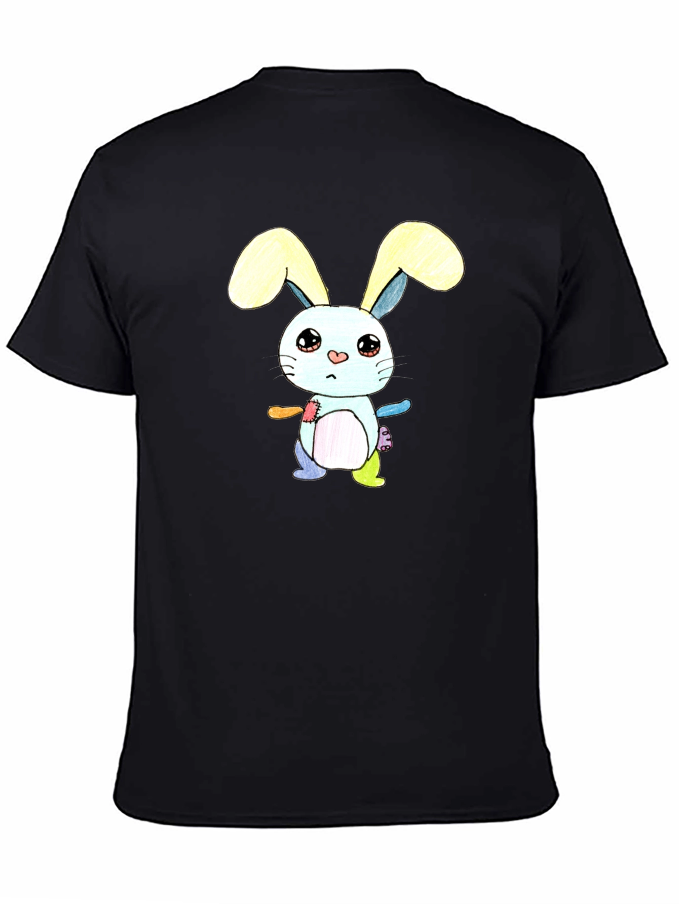 Black Cute Cartoon Bunny T-Shirt - Unisex Black Tee view 4