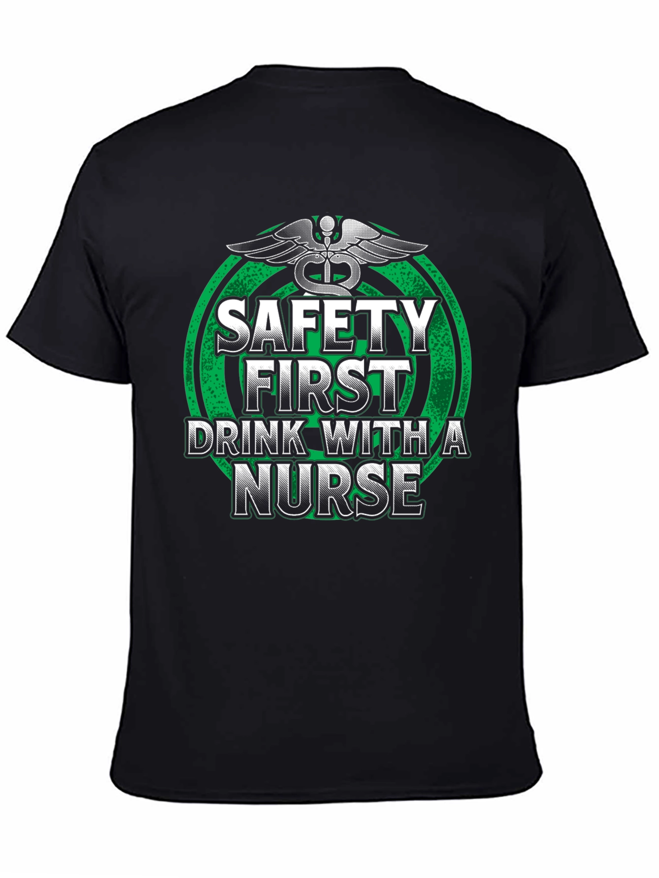 Black Safety First Drink With a Nurse T-Shirt view 4