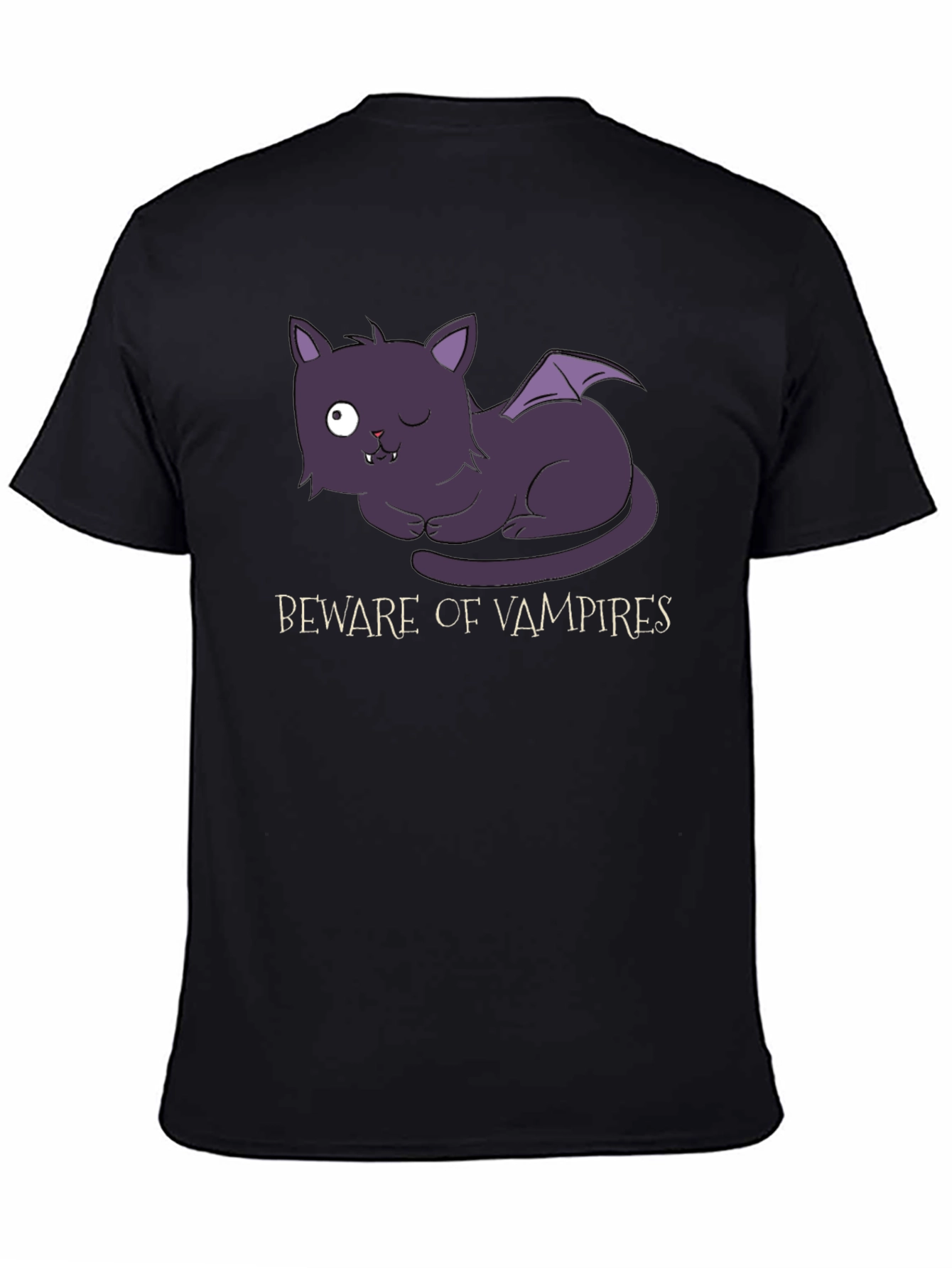 Black Beware of Vampires Cat T-Shirt - Halloween view 4