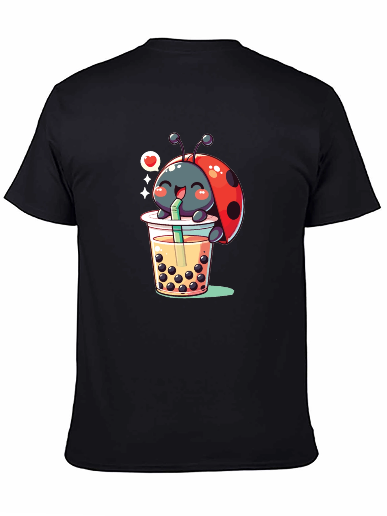 Black Ladybug Boba Tea Graphic Tee - Black Cotton T-Shirt view 4