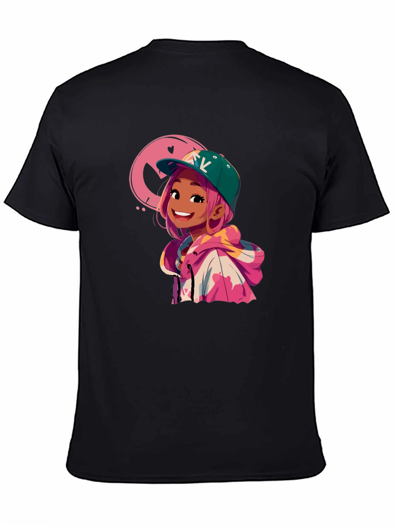 Black Cartoon Girl Graphic Black T-Shirt view 4