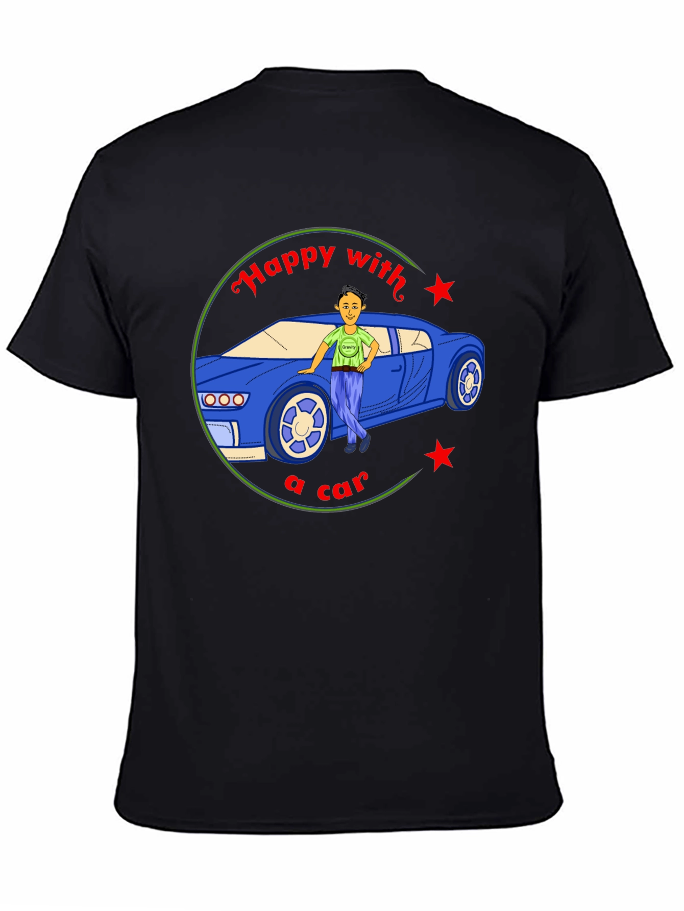 Black Happy with a Car Graphic Tee - Black Cotton view 4